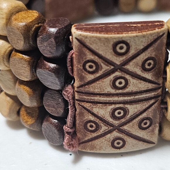 Handmade Boho Tribal Pattern Wooden Beaded Stretch Bracelet Fashion Jewelry - Picture 3 of 4